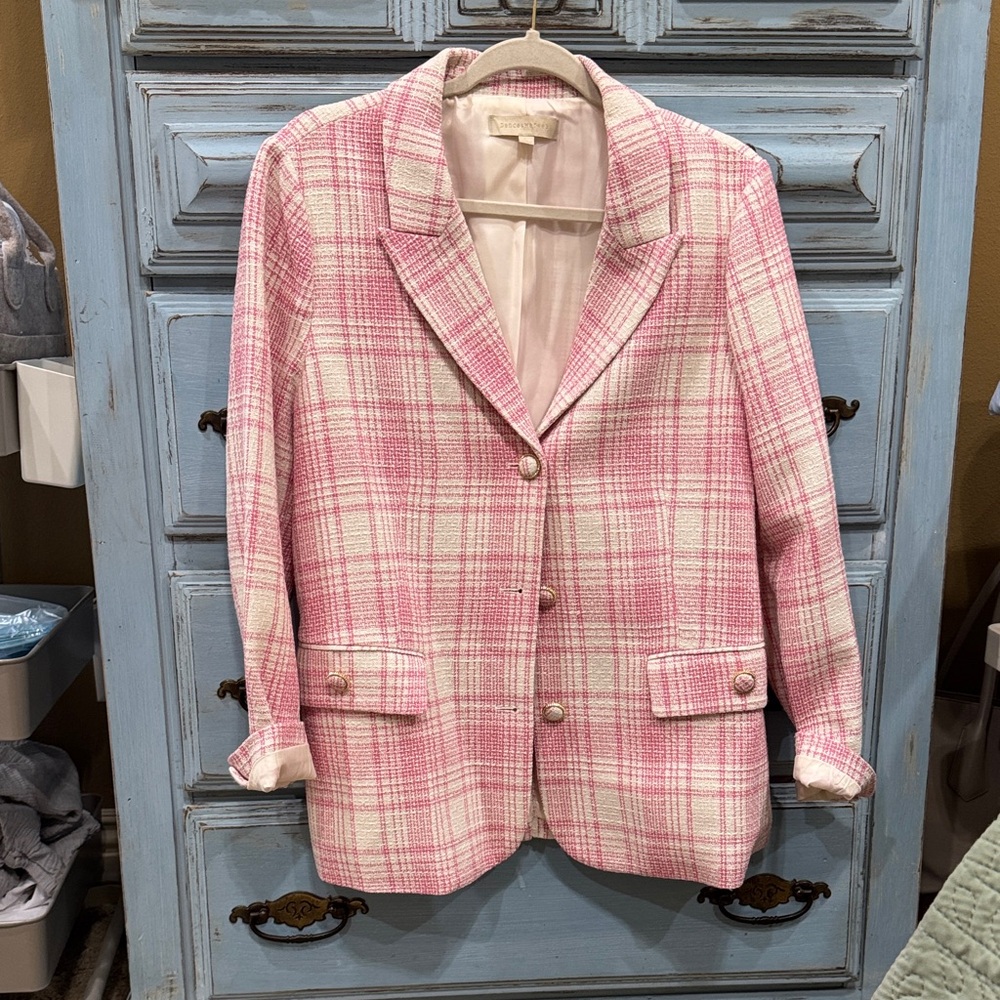 EUC Women's Pink Plaid Blazer Jacket